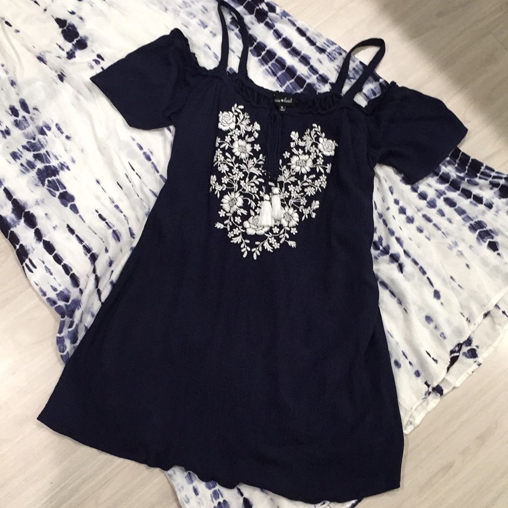 Cold shoulder navy dress